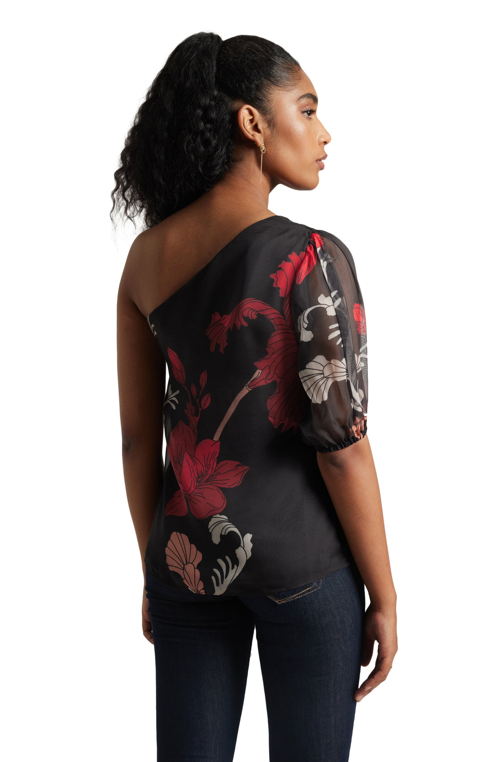 Zaccai Women's Black Organza Floral Top