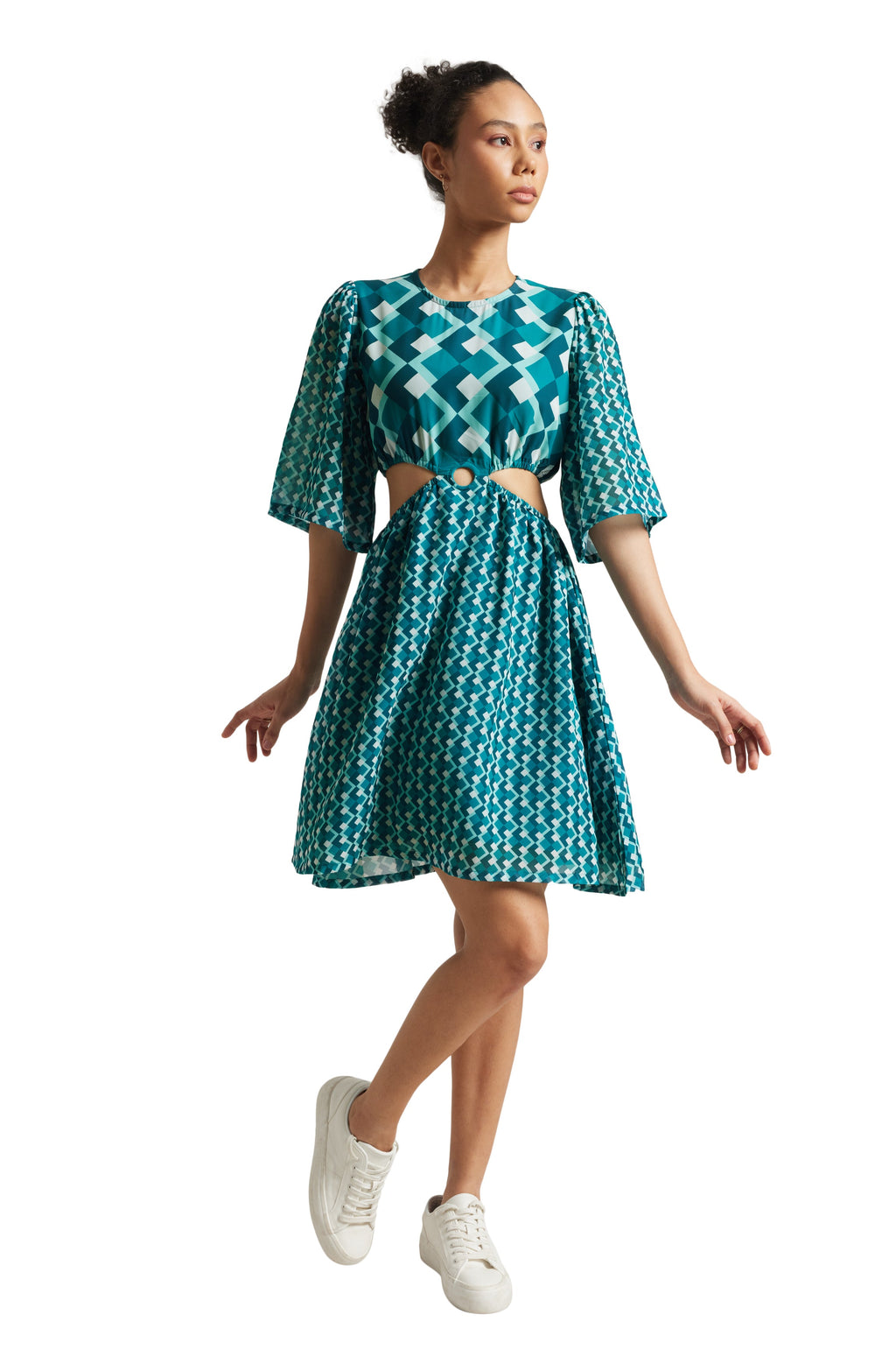 Zaccai Women's Teal Georgette Geometric Dress - Distacart