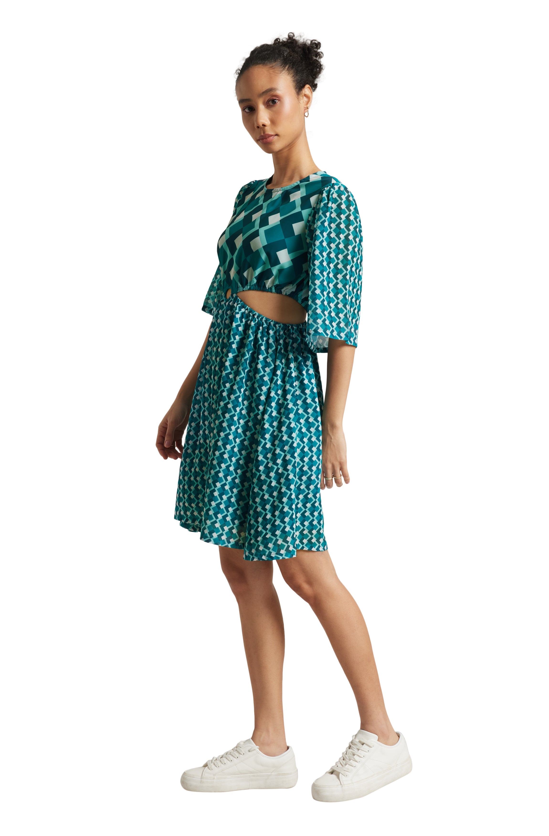 Zaccai Women's Teal Georgette Geometric Dress - Distacart
