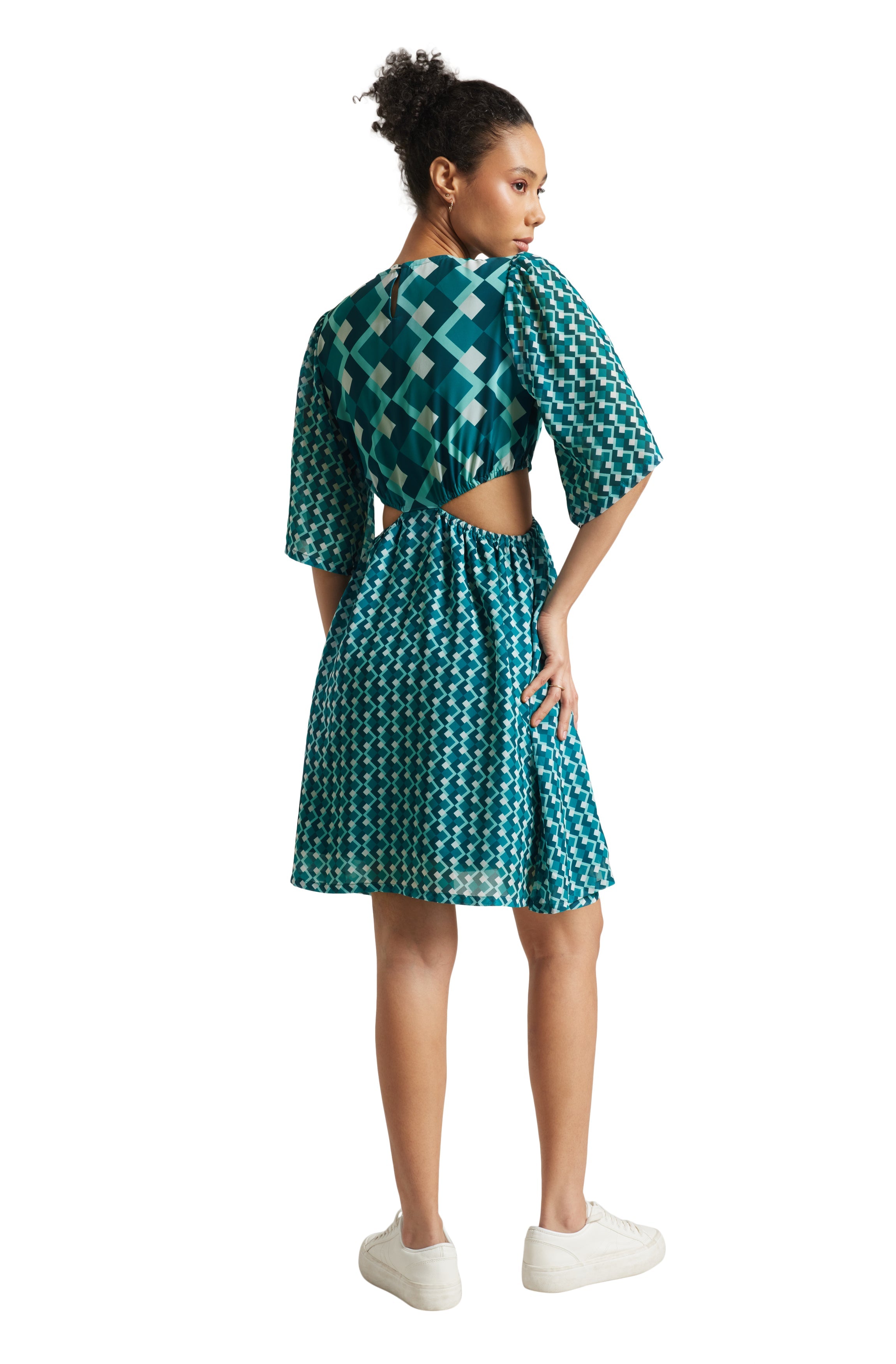 Zaccai Women's Teal Georgette Geometric Dress - Distacart