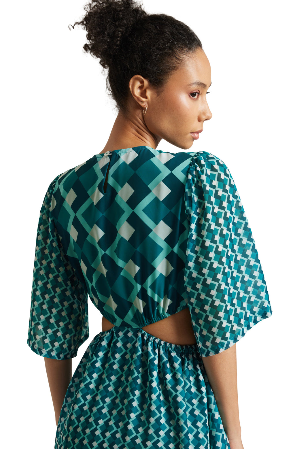 Zaccai Women's Teal Georgette Geometric Dress - Distacart