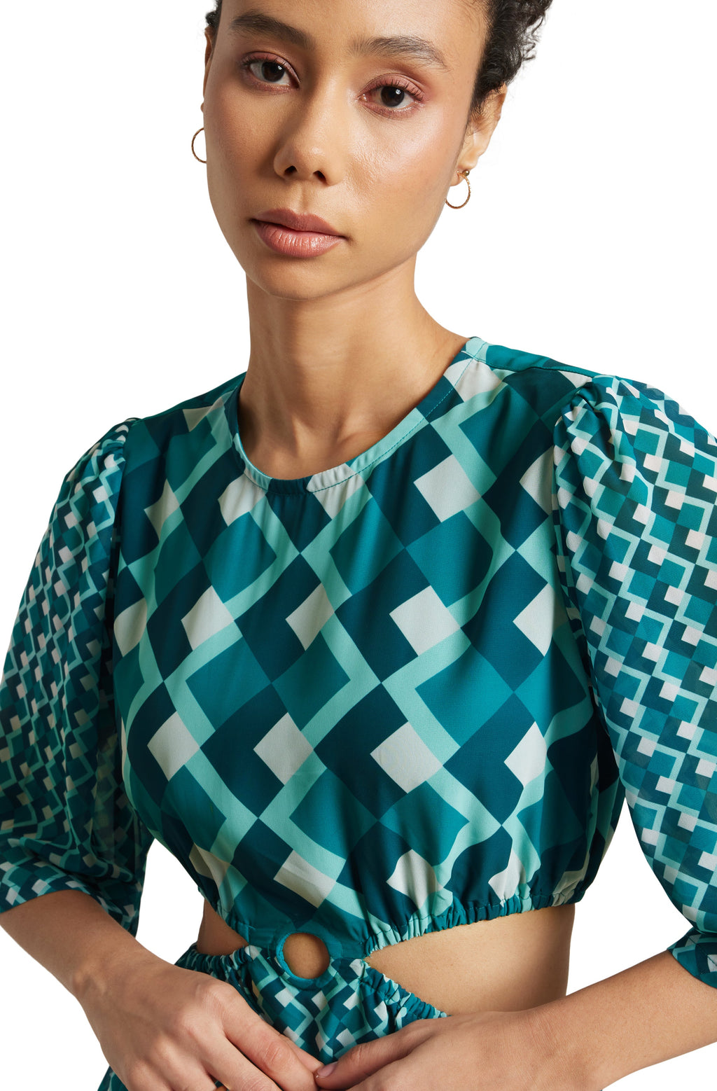 Zaccai Women's Teal Georgette Geometric Dress - Distacart