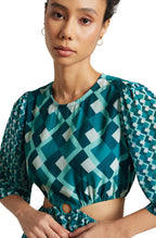 Zaccai Women's Teal Georgette Geometric Dress - Distacart