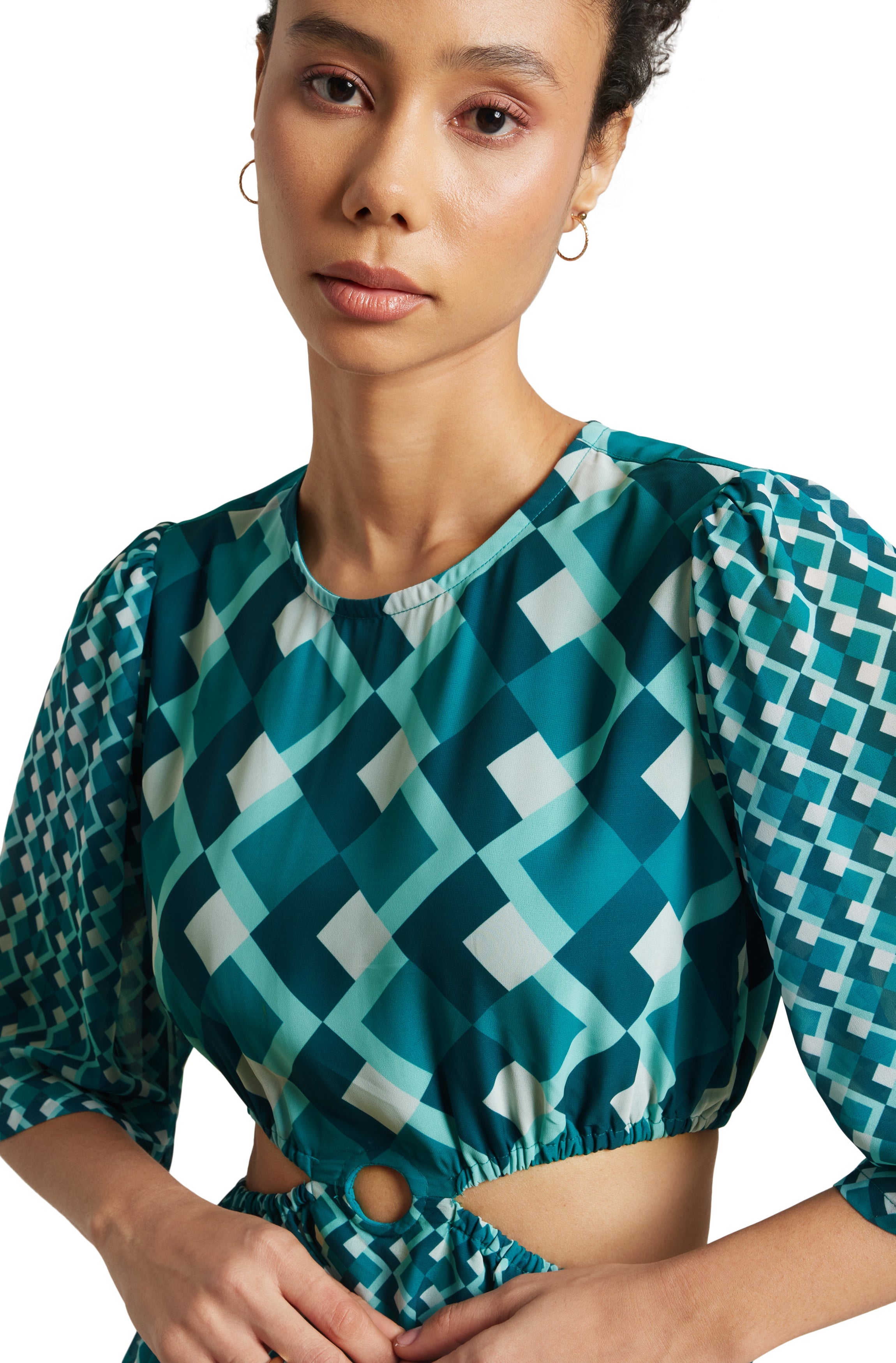 Zaccai Women's Teal Georgette Geometric Dress - Distacart