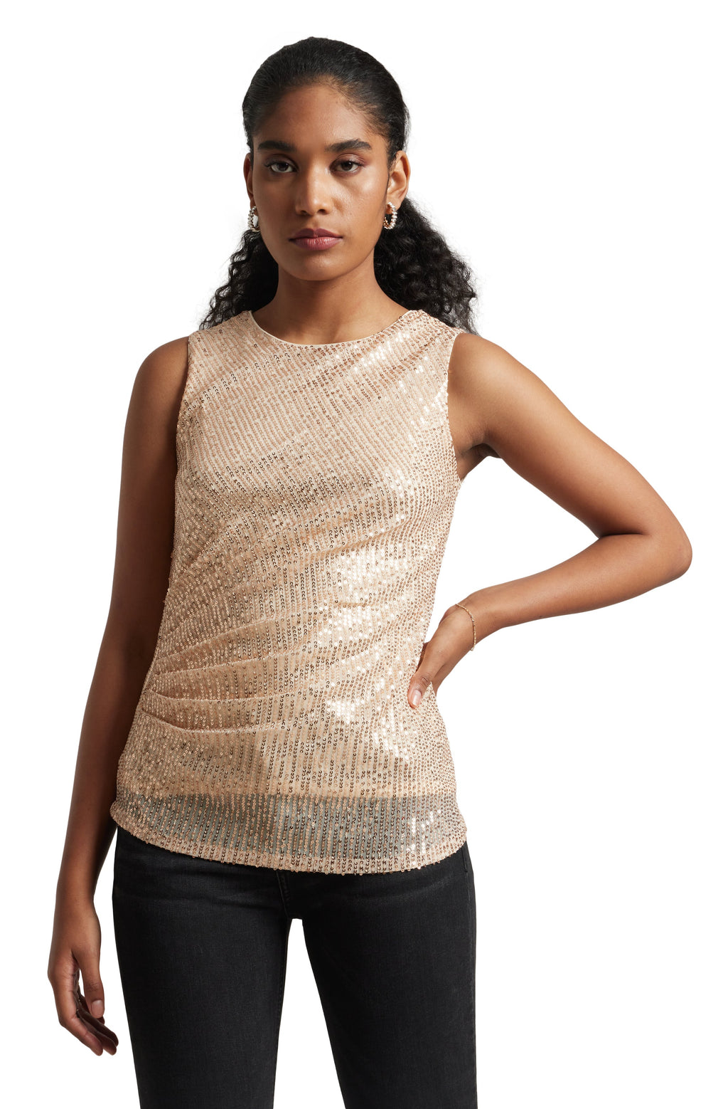 Zaccai Women's Champagne Poly Elastane Sequined Top