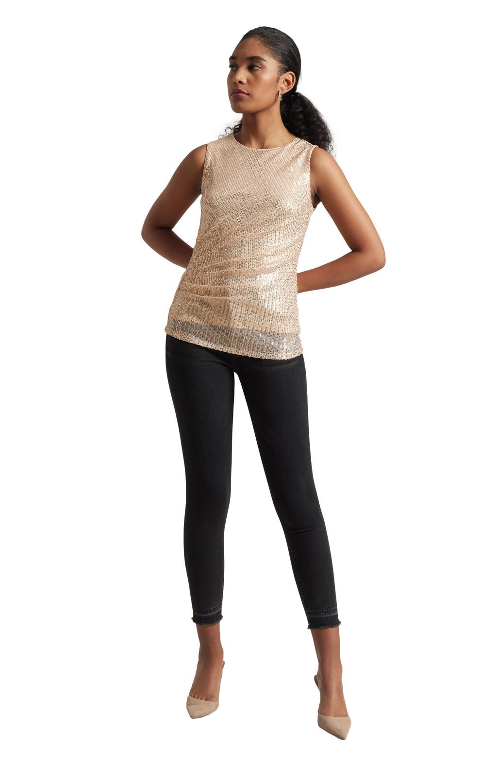 Zaccai Women's Champagne Poly Elastane Sequined Top