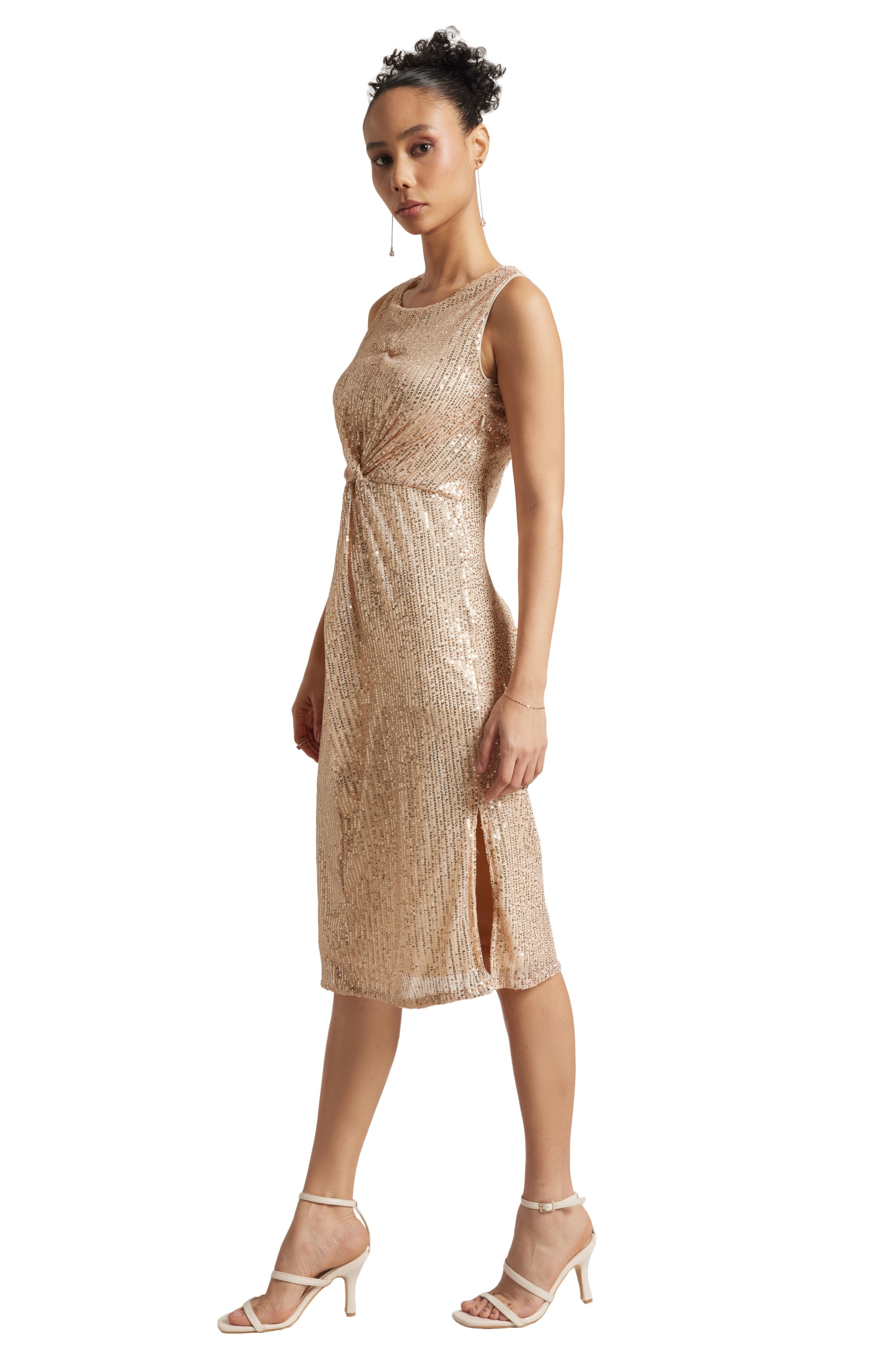 Zaccai Women's Champagne Poly Elastane Sequined Dress - Distacart
