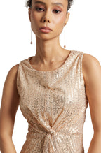 Zaccai Women's Champagne Poly Elastane Sequined Dress - Distacart