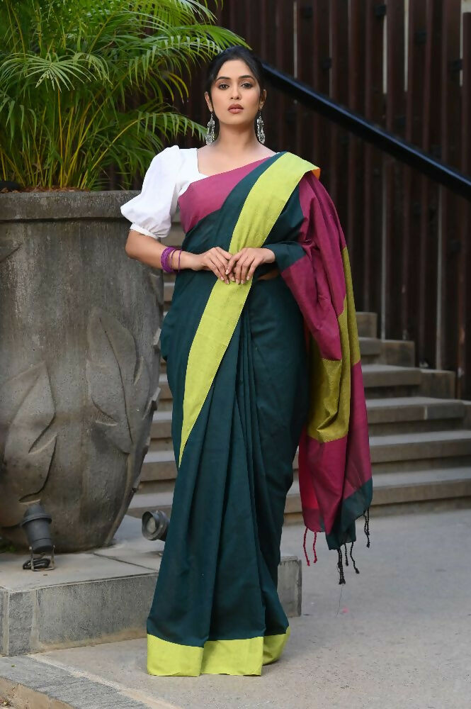 Beatitude Green Cotton Handloom Saree