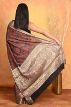 Very Much Indian Modal Silk Ajrakh Handblock Printed Natural Dyes With Designer Border Saree - Maroon