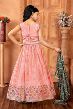 Kids Functional Designer Peach Chinon Fab Lehenga choli - Aaradhna