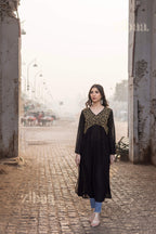 Zibaa Black Georgette Nyra Cut Chikankari Kurti - Distacart