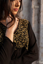 Zibaa Black Georgette Nyra Cut Chikankari Kurti - Distacart