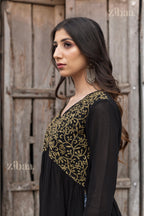 Zibaa Black Georgette Nyra Cut Chikankari Kurti - Distacart