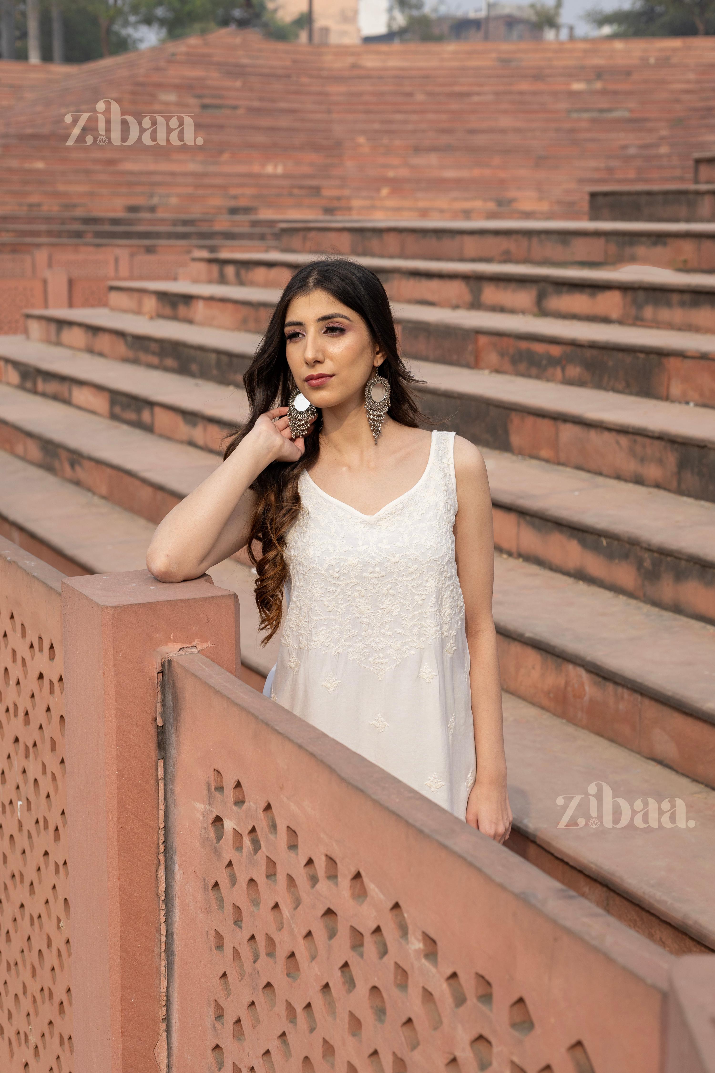 Zibaa Ivory Muslin Chikankari Co-ord Set - Distacart