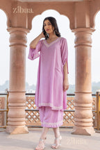 Zibaa Lilac Rayon Chikankari Co-ord Set - Distacart