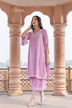 Zibaa Lilac Rayon Chikankari Co-ord Set - Distacart