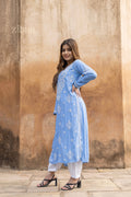 Zibaa Modal Powder Blue Long Chikankari Kurti - Distacart