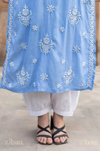 Zibaa Modal Powder Blue Long Chikankari Kurti - Distacart