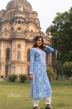 Zibaa Modal Powder Blue Long Chikankari Kurti - Distacart