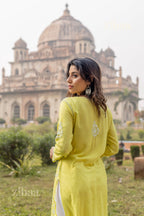 Zibaa Modal Olive Green Long Chikankari Kurti - Distacart