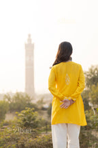 Zibaa Modal Mustard Yellow Short Chikankari Kurti - Distacart