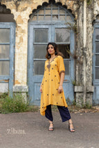 Zibaa Muslin Golden Beige Chikankari Co-ord Set - Distacart