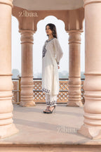 Zibaa Muslin Black & White Chikankari Co-ord Set - Distacart