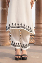 Zibaa Muslin Black & White Chikankari Co-ord Set - Distacart