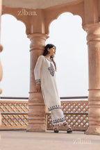 Zibaa Muslin Black & White Chikankari Co-ord Set - Distacart