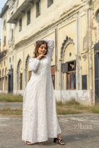 Zibaa Cotton Ivory Chikankari Anarkali - Distacart