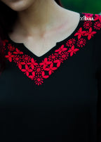 Zibaa Modal Red & Black Chikankari Kurta - Distacart