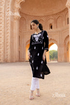 Zibaa Modal White & Black Chikankari Kurti - Distacart