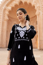 Zibaa Modal White & Black Chikankari Kurti - Distacart