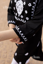 Zibaa Modal White & Black Chikankari Kurti - Distacart