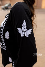 Zibaa Modal White & Black Chikankari Kurti - Distacart