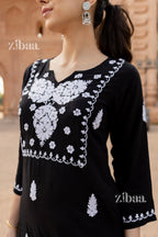 Zibaa Modal White & Black Chikankari Kurti - Distacart