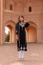 Zibaa Modal Black Chikankari Kurti - Distacart