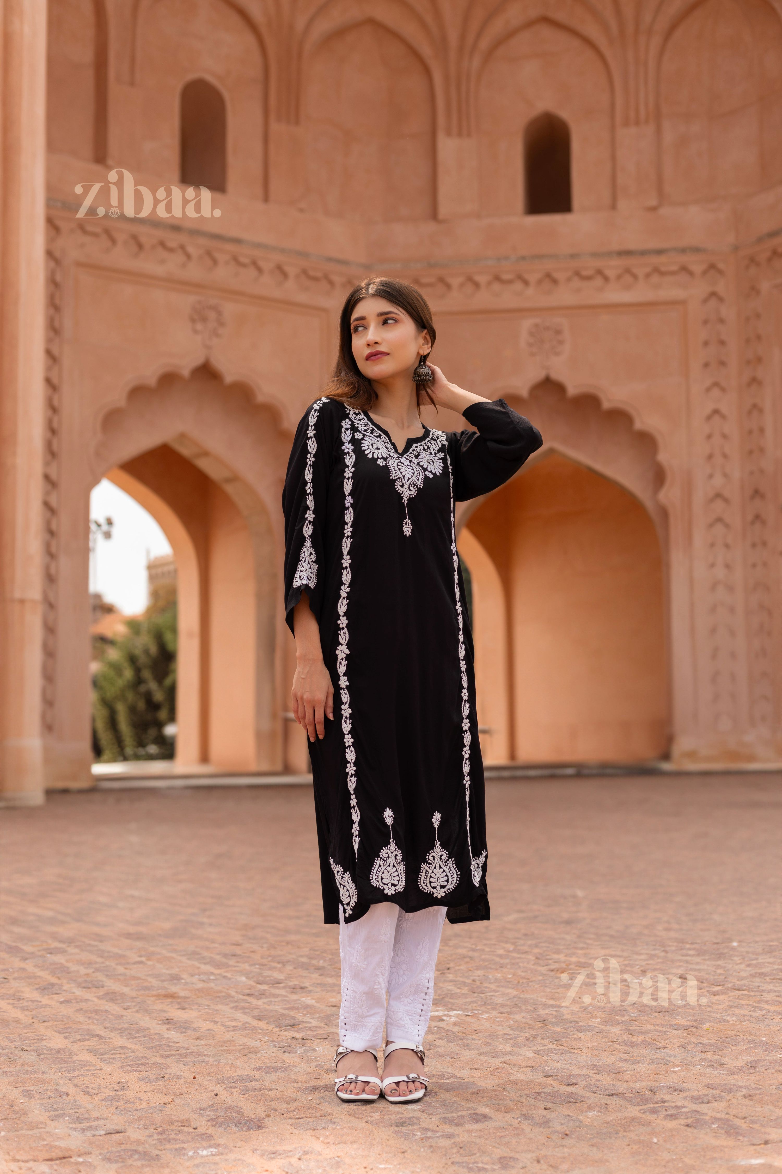 Zibaa Modal Black Chikankari Kurti - Distacart