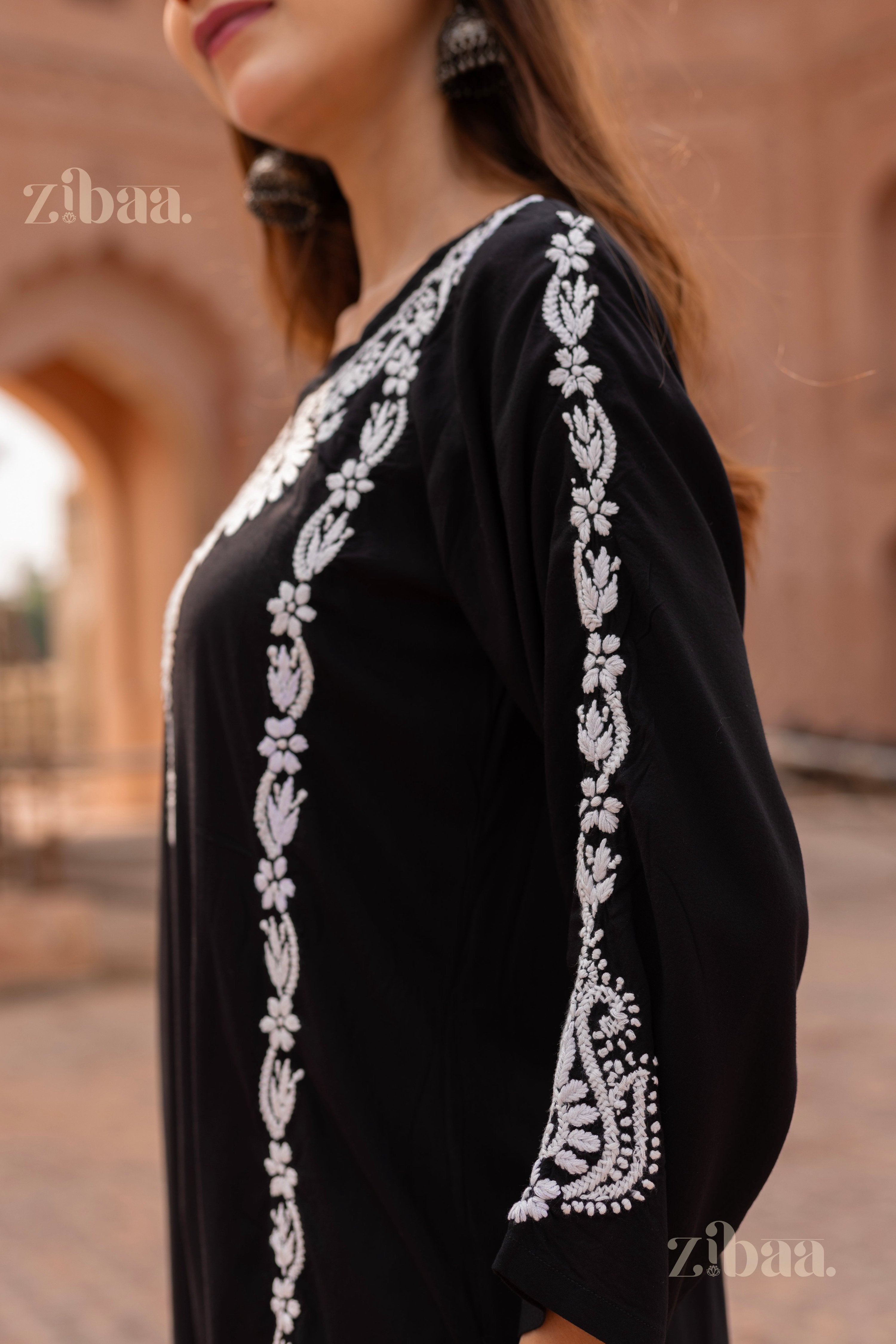 Zibaa Modal Black Chikankari Kurti - Distacart