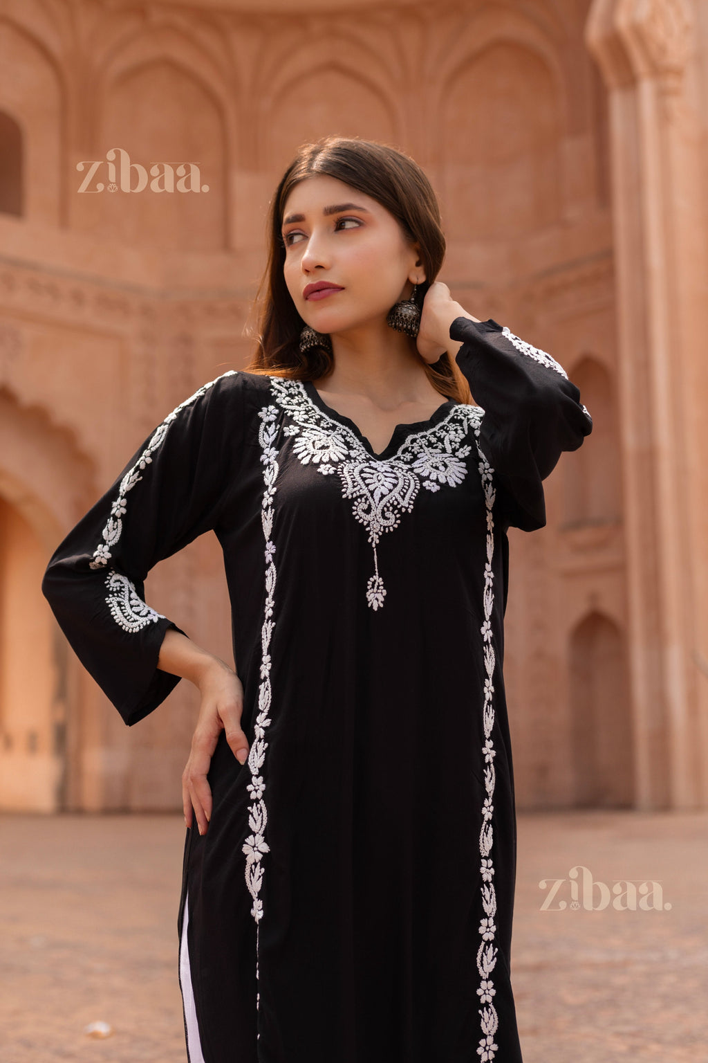 Zibaa Modal Black Chikankari Kurti - Distacart