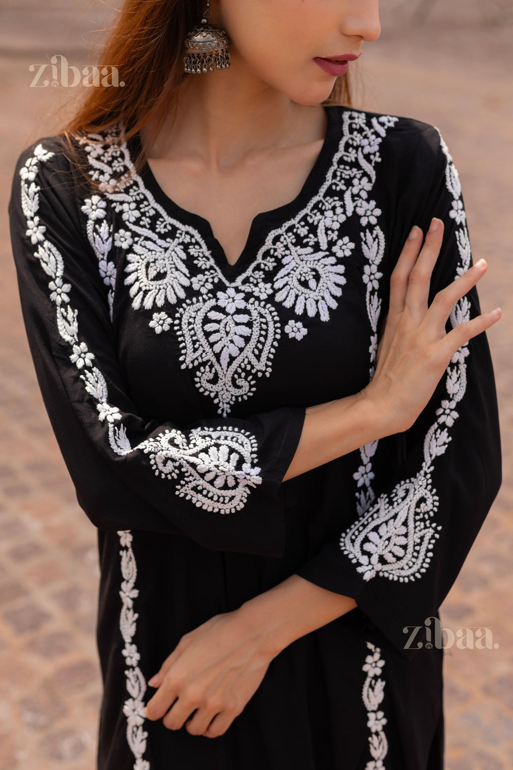 Zibaa Modal Black Chikankari Kurti - Distacart