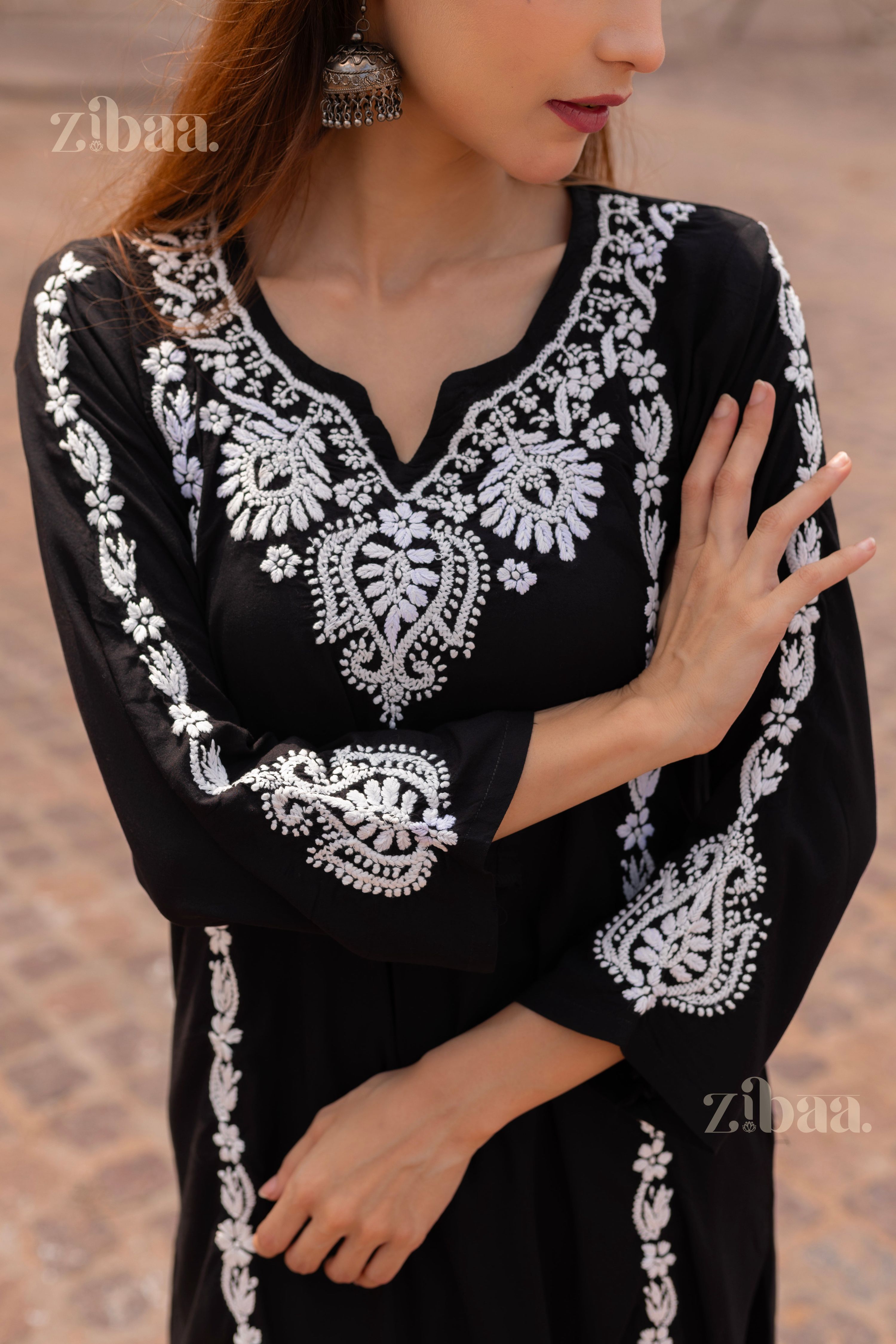 Zibaa Modal Black Chikankari Kurti - Distacart