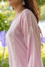 Zibaa Modal Pink Chikankari Kurti - Distacart
