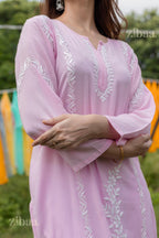 Zibaa Modal Pink Chikankari Kurti - Distacart