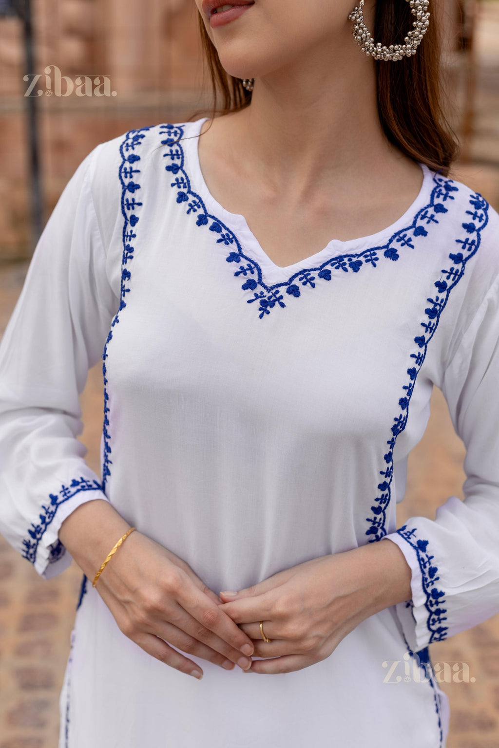 Zibaa Rayon White Chikankari Kurti - Distacart