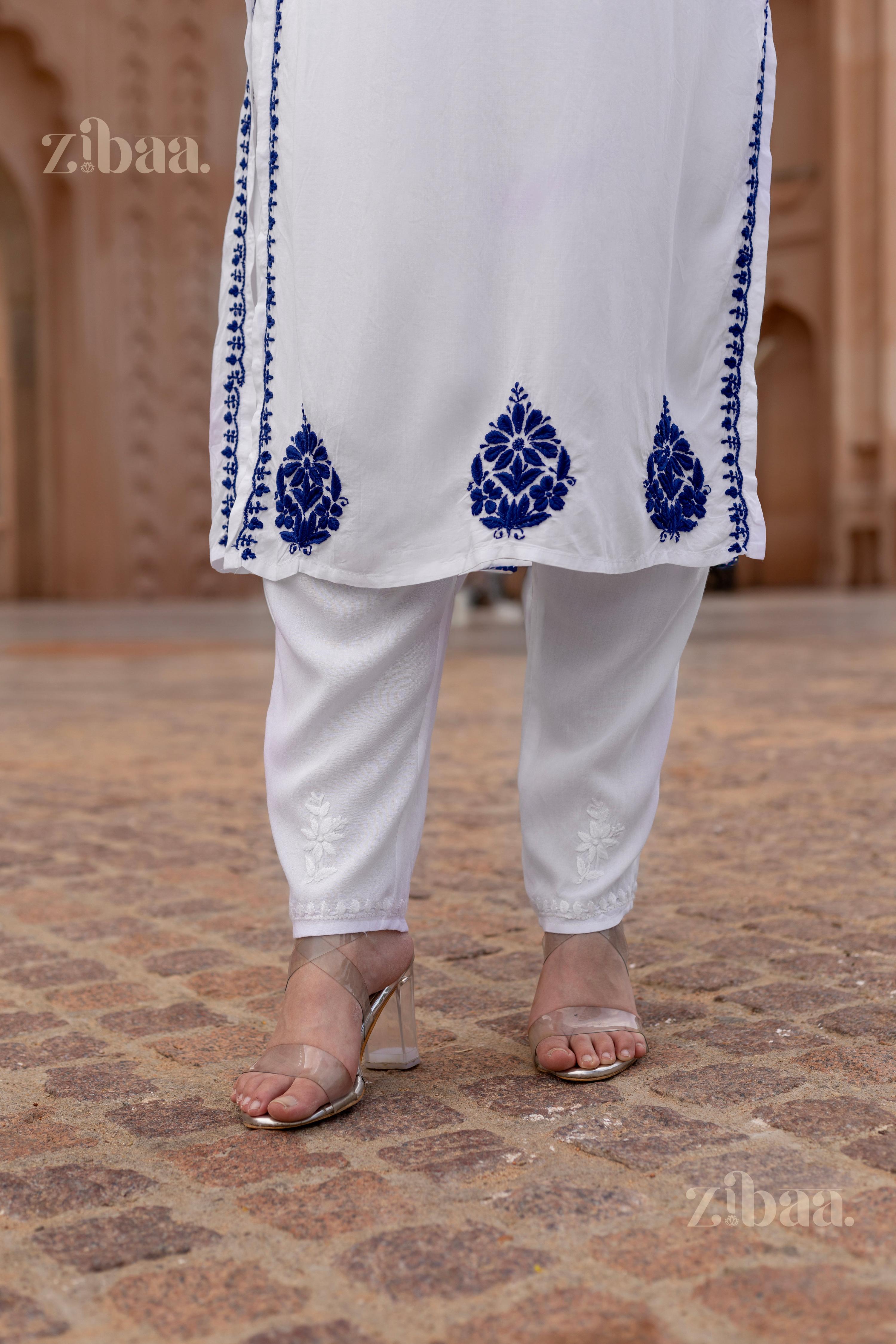 Zibaa Rayon White Chikankari Kurti - Distacart
