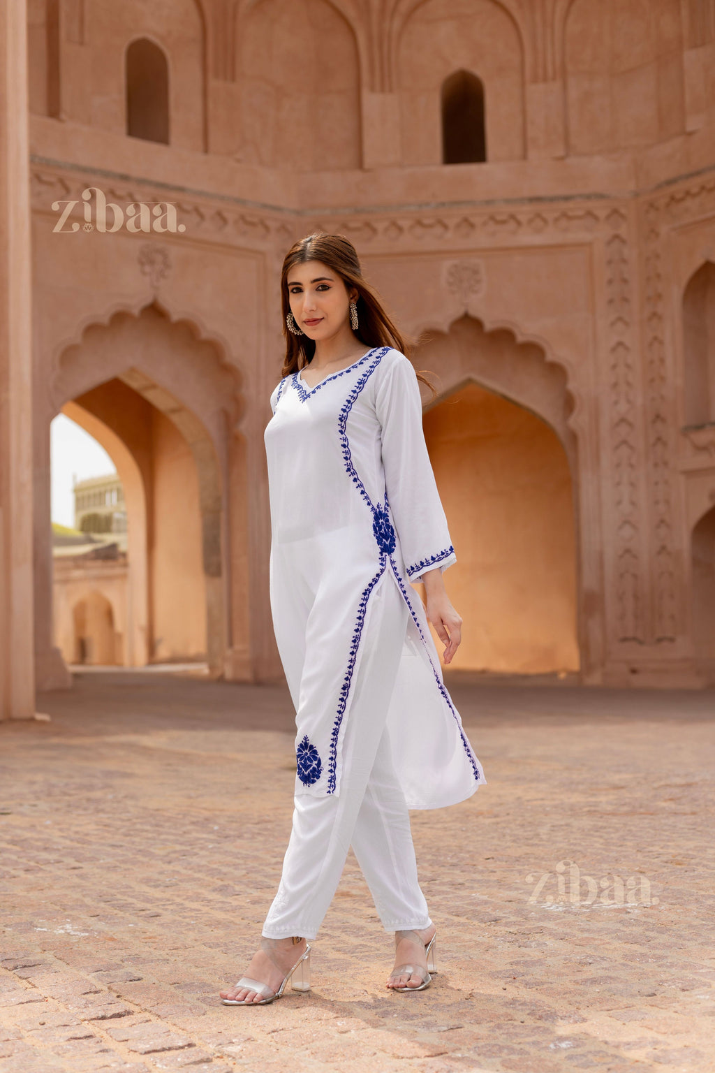 Zibaa Rayon White Chikankari Kurti - Distacart
