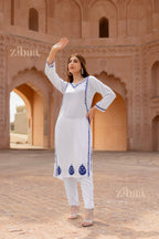 Zibaa Rayon White Chikankari Kurti - Distacart