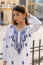 Zibaa Rayon White Chikankari Kurti with small motifs - Distacart